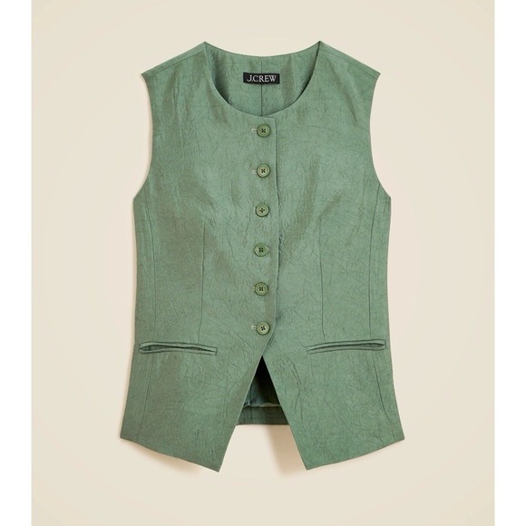 J Crew Jackets & Blazers - J. Crew NWT Cutaway Vest Top in Satin Size 8 Green Old Money Preppy Textured